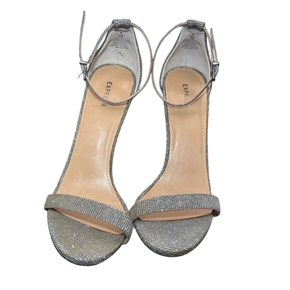 Express Metallic Silver Ankle Strap Stiletto Heels Women’s Size 9 4 inch - Picture 3 of 11